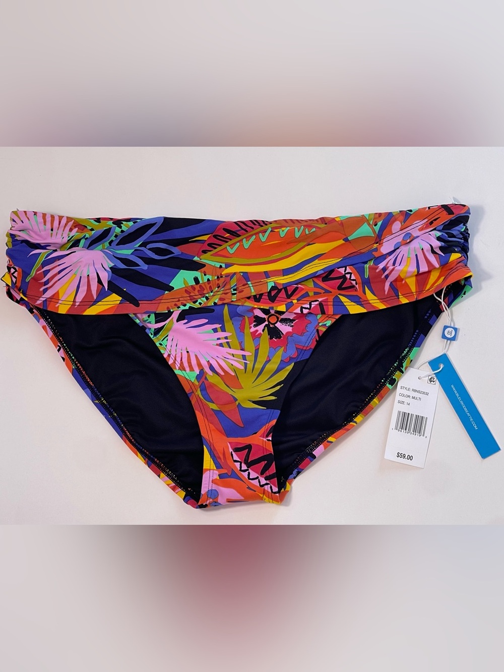 Bleu Rod Beattie Women’s Multicolor Tropical Fold-Over Bikini Bottom Size 14 NWT